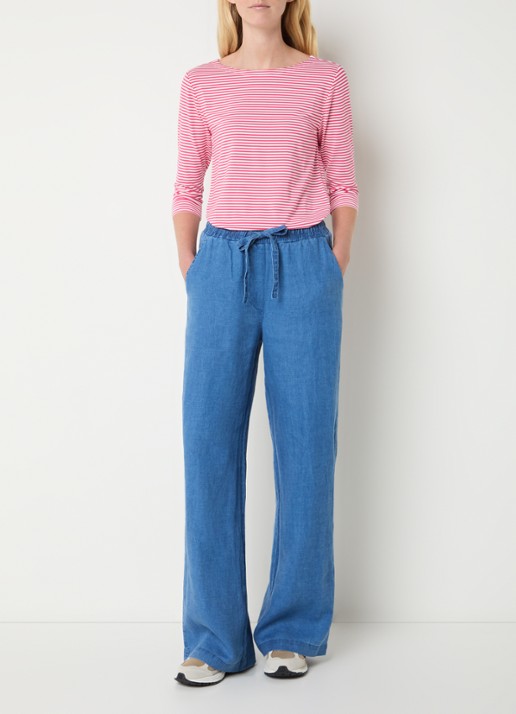 Josephine & Co Basma high waist straight fit broek met trekkoord en steekzakken - voorkant 3 indigo