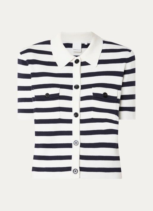 Josephine & Co Bastijn fijngebreide vest met streepprint - voorkant donkerblauw