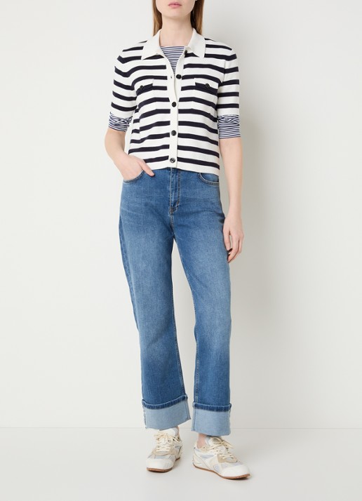 Josephine & Co Bastijn fijngebreide vest met streepprint - voorkant 2 donkerblauw