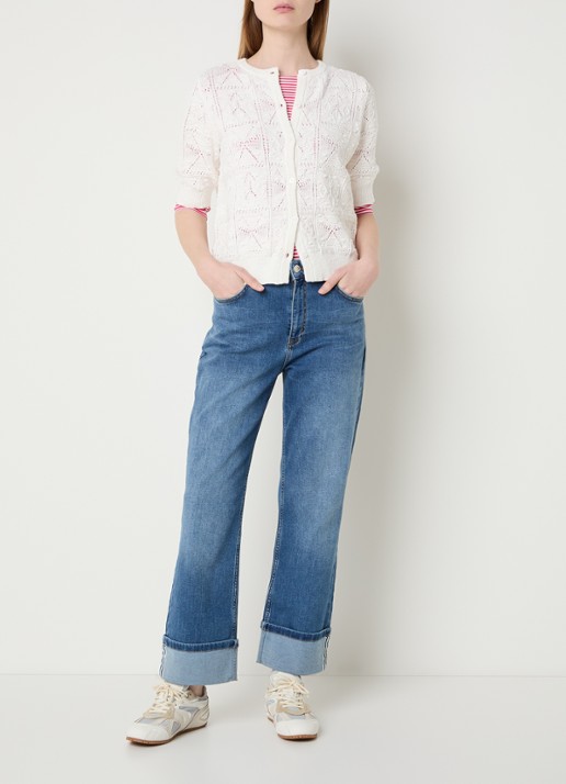 Josephine & Co Beau grofgebreid vest met opengebreid dessin - voorkant 2 wit