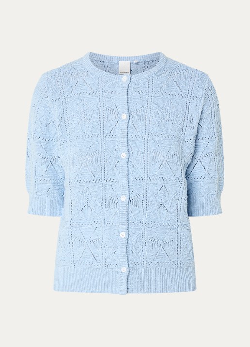 Josephine & Co Beau grofgebreid vest met opengebreid dessin - voorkant 2 lichtblauw