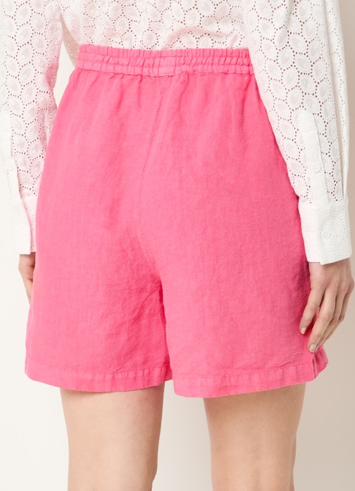 Josephine & Co Benno high waist wide fit korte broek van linnen - achterkant roze