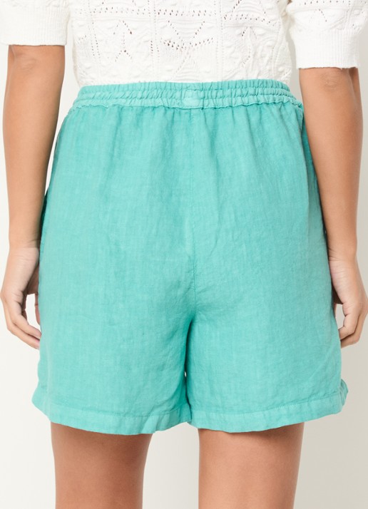 Josephine & Co Benno high waist wide fit korte broek van linnen - achterkant groen