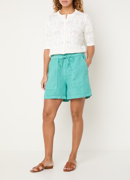 Josephine & Co Benno high waist wide fit korte broek van linnen - voorkant 4 groen