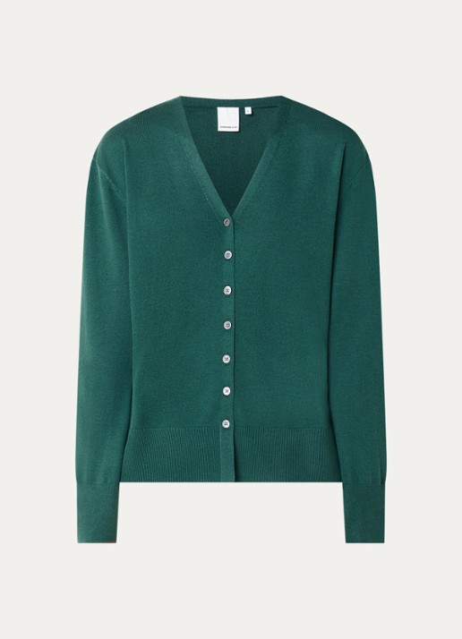 Josephine & Co Berco fijngebreid vest in wolblend met V-hals - voorkant 3 groen