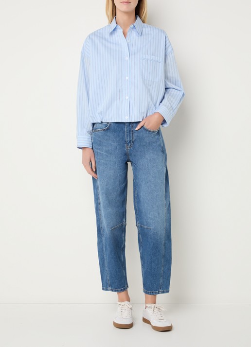 Josephine & Co Bink blouse met streepprint en borstzak - voorkant 3 lichtblauw