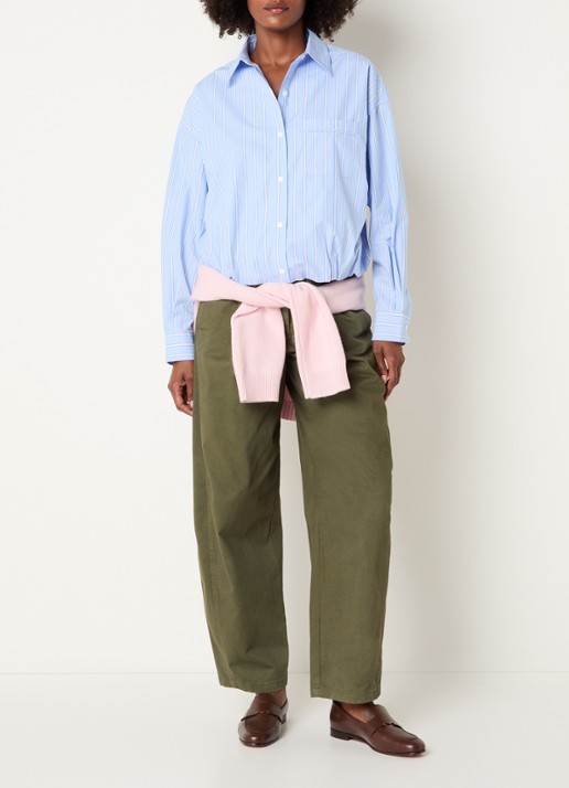 Josephine & Co Bink blouse met streepprint en borstzak - voorkant 2 lichtblauw