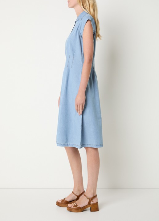 Josephine & Co Bo midi denimjurk met kraag - voorkant 2 indigo
