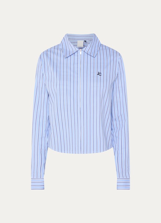 Josephine & Co Bodine blouse met streepprint en logoborduring - voorkant lichtblauw
