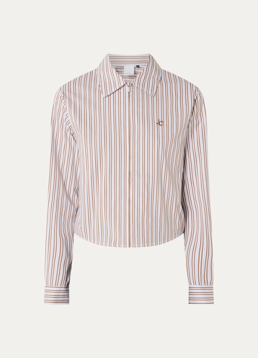Josephine & Co Bodine blouse met streepprint en logoborduring - voorkant camel