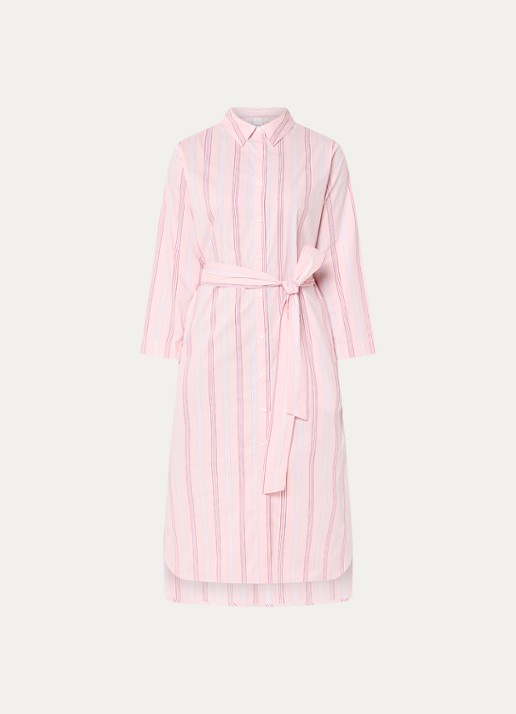 Josephine & Co Boudewijn midi blousejurk met streepprint en strikceintuur - voorkant lichtroze