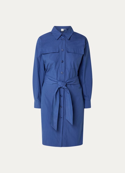 Josephine & Co Brien blousejurk met opgestikte zakken en strikceintuur - voorkant 2 royalblauw