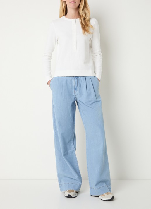 Josephine & Co Britt high waist straight fit broek van chambray - voorkant 4 lichtblauw