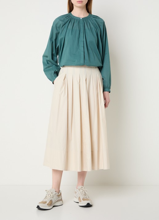 Josephine & Co Brooklynn blouse met stolpplooi en ballonmouw - voorkant 4 zeegroen
