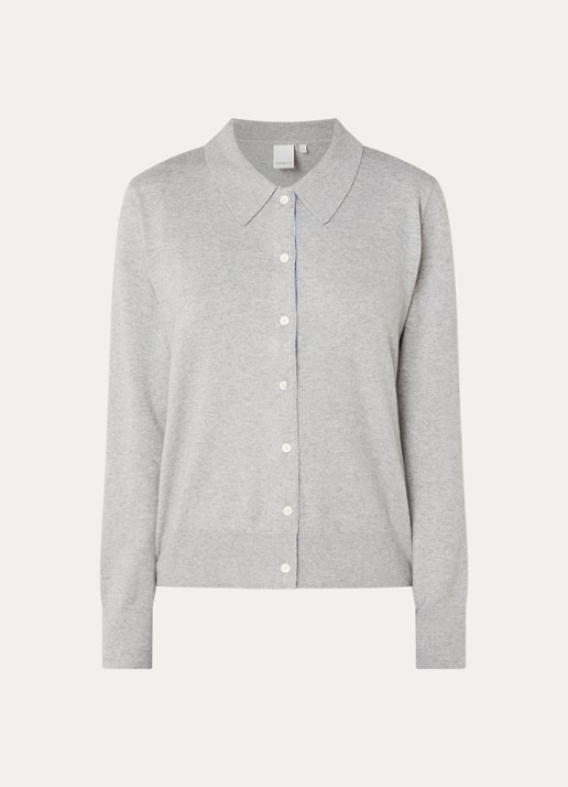 Josephine & Co Cara fijngebreid vest in kasjmierblend met kraag - voorkant lichtgrijs