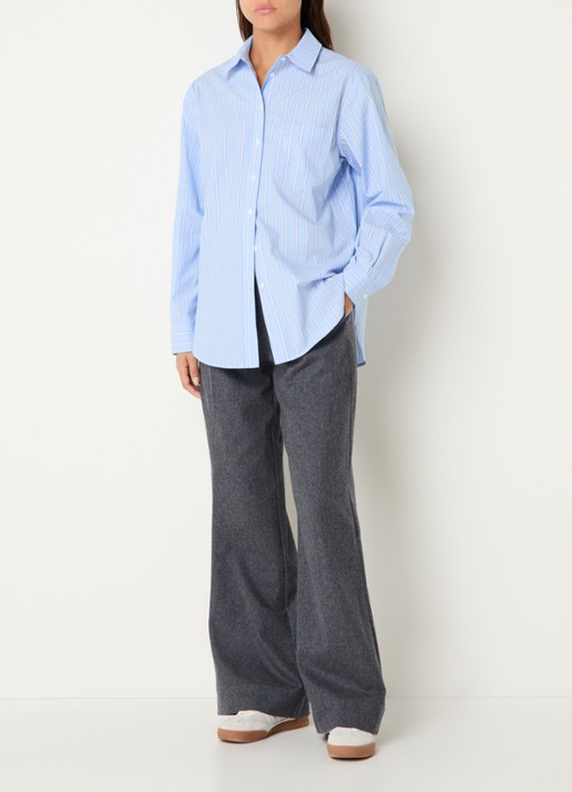 Josephine & Co Cass longline blouse met streepprint - voorkant 4 lichtblauw
