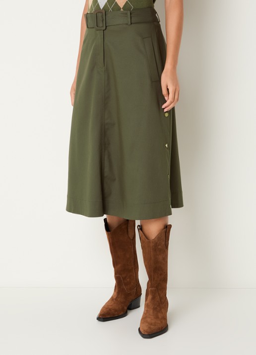 Josephine & Co Cassie midi rok met steekzakken en ceintuur - detail 4 mosgroen