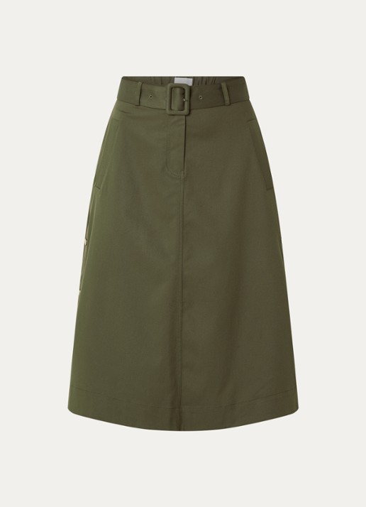 Josephine & Co Cassie midi rok met steekzakken en ceintuur - voorkant 2 mosgroen