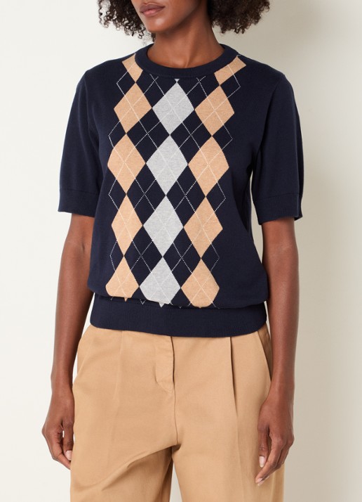 Josephine & Co Chandler fijngebreide T-shirt in wolblend met ruit dessin