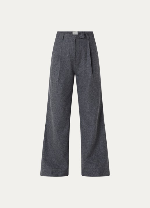 Josephine & Co Clio high waist loose fit pantalon met gemêleerd dessin - voorkant antraciet