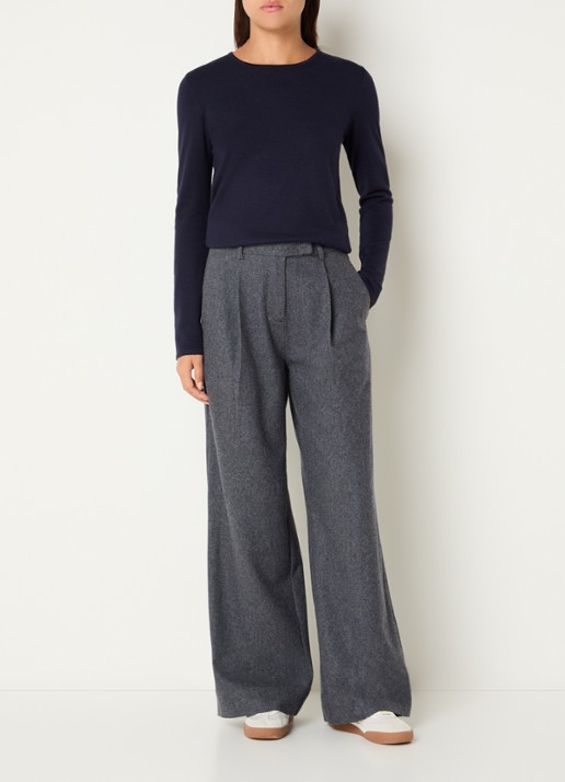 Josephine & Co Clio high waist loose fit pantalon met gemêleerd dessin - voorkant 2 antraciet