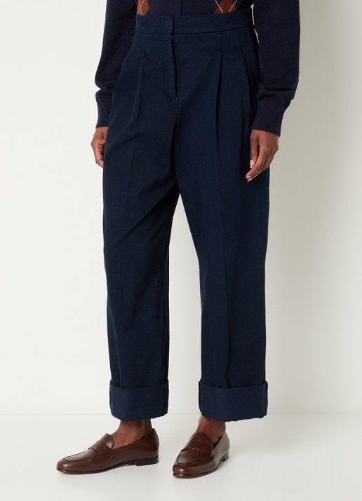 Josephine & Co Courtney high waist cropped loose fit chino met steekzakken - detail donkerblauw