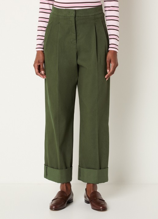 Josephine & Co Courtney high waist cropped loose fit chino met steekzakken - detail 4 mosgroen