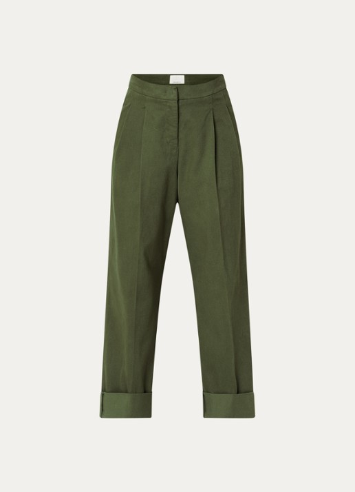 Josephine & Co Courtney high waist cropped loose fit chino met steekzakken - voorkant 2 mosgroen