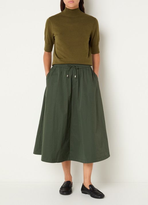 Josephine & Co Cullen midi rok met trekkoord - voorkant 4 legergroen