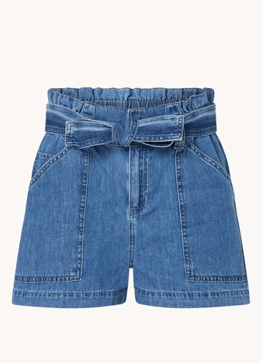 Josephine & Co Glenda high waist straight fit korte broek met strikceintuur  - voorkant jeans