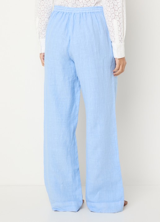 Josephine & Co High waist wide fit broek van linnen met steekzakken - achterkant 3 lichtblauw
