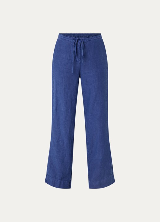 Josephine & Co High waist wide fit broek van linnen met steekzakken - voorkant kobaltblauw