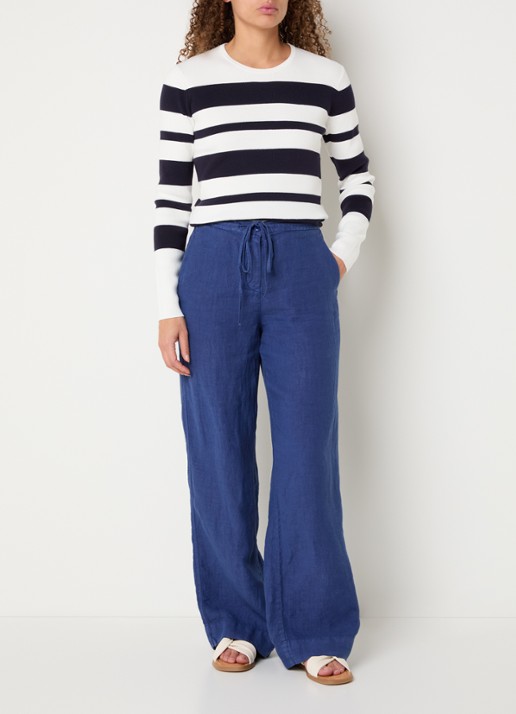 Josephine & Co High waist wide fit broek van linnen met steekzakken - voorkant 2 kobaltblauw