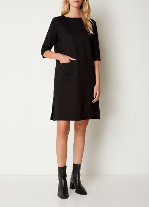 Josephine & Co Polly mini jurk van jersey met opgestikte zakken  - voorkant 4 zwart