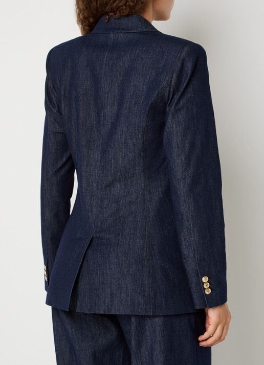 JOSH V Bluebell double-breasted blazer van chambray met klepzakken - achterkant indigo