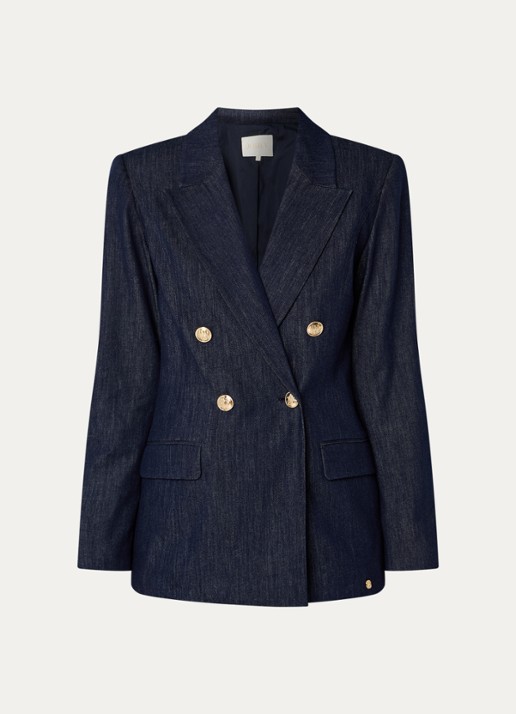 JOSH V Bluebell double-breasted blazer van chambray met klepzakken - voorkant 2 indigo