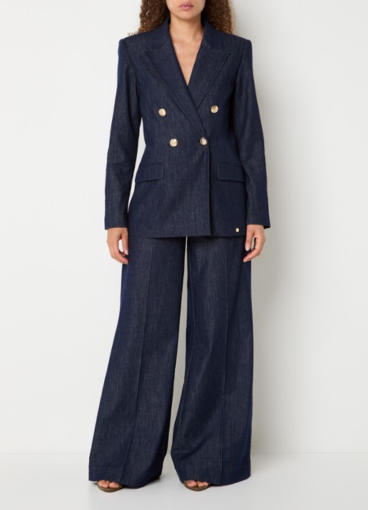 JOSH V Bluebell double-breasted blazer van chambray met klepzakken - voorkant 3 indigo