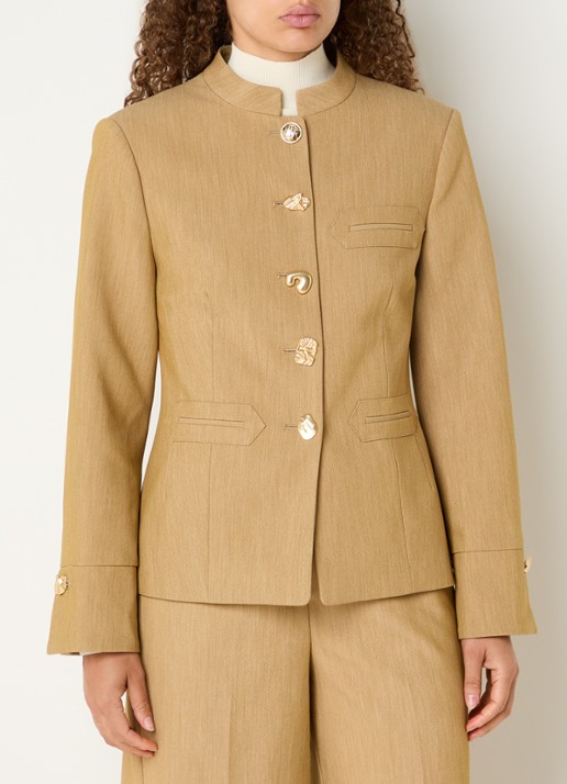 JOSH V Boston blazer met paspelzakken en gemêleerd dessin - detail camel