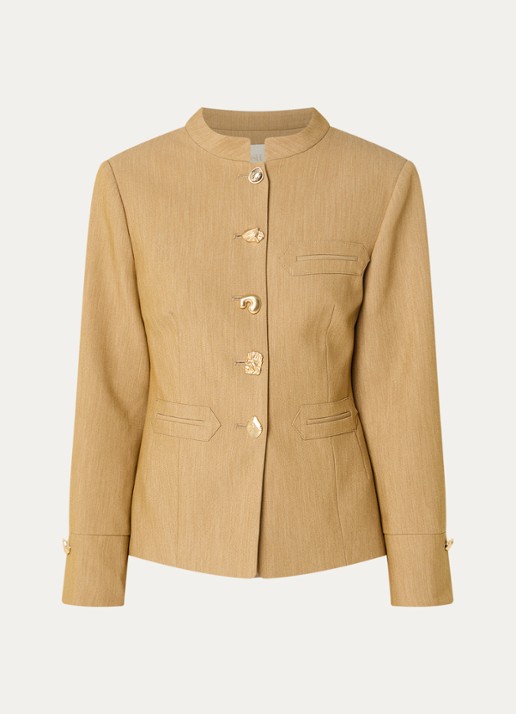 JOSH V Boston blazer met paspelzakken en gemêleerd dessin - voorkant 2 camel