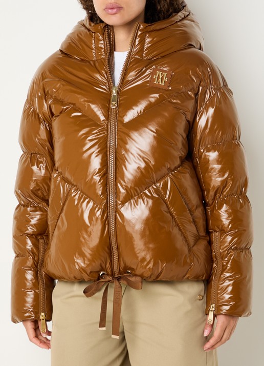 JOSH V Brenna puffer jack met strikceintuur en glanzende finish