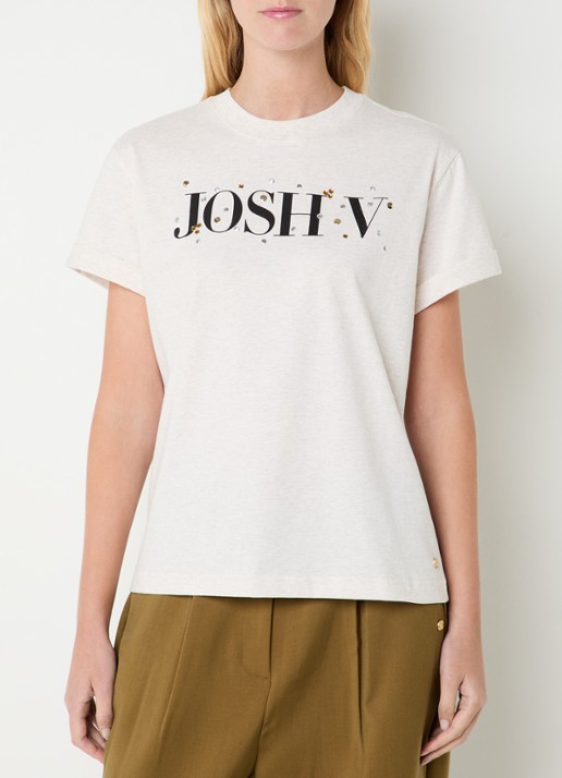 JOSH V Britta T-shirt met logoprint en strass