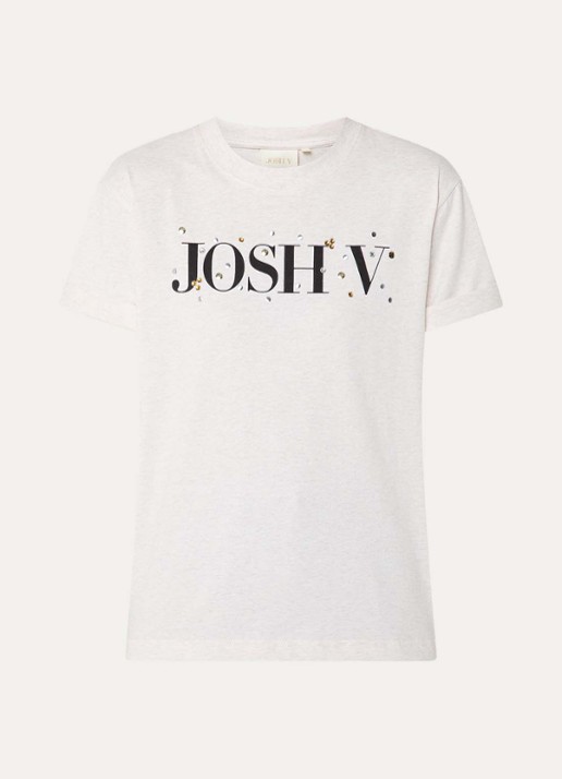 JOSH V Britta T-shirt met logoprint en strass - voorkant 3 creme