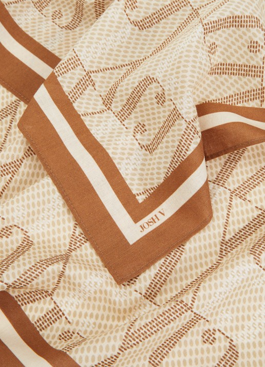 JOSH V Bryce sjaal met logoprint 60 x 60 cm - detail 2 beige