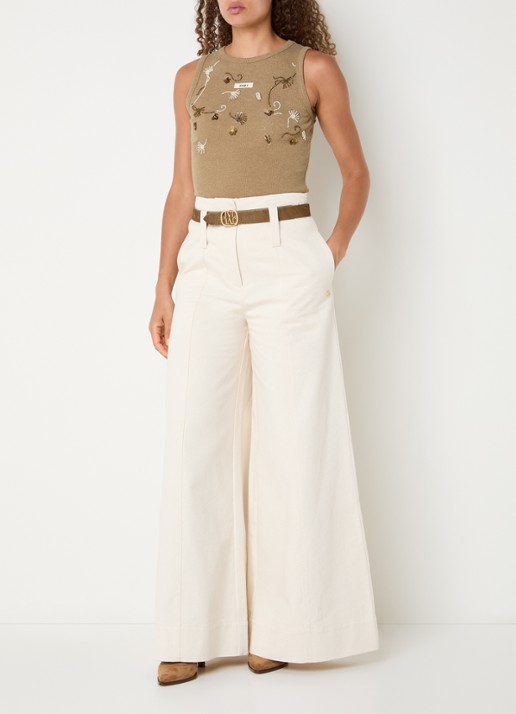 JOSH V Calix tanktop met pailletten en kralendecoratie - voorkant 2 camel