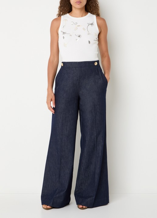 JOSH V Calix tanktop met pailletten en kralendecoratie - voorkant 2 gebroken wit