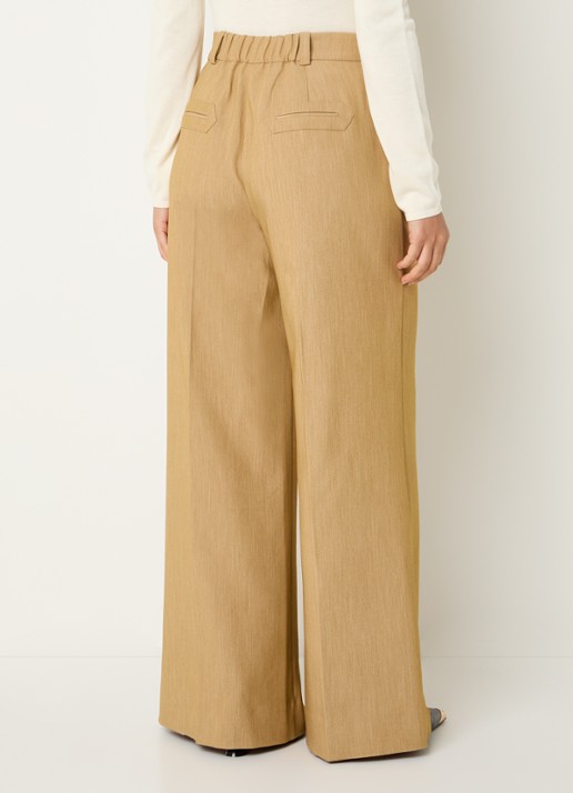 JOSH V Callie high waist wide fit pantalon met gemêleerd dessin - achterkant 2 camel