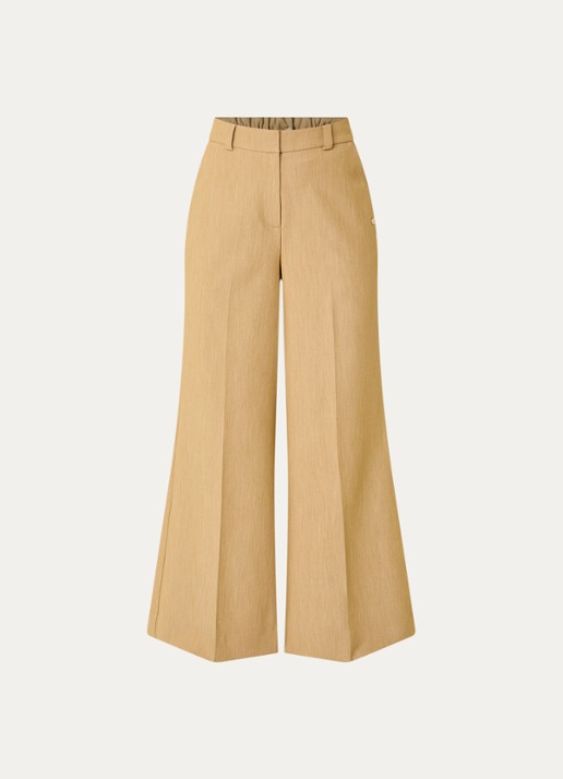 JOSH V Callie high waist wide fit pantalon met gemêleerd dessin - voorkant 3 camel