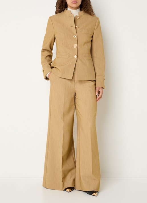 JOSH V Callie high waist wide fit pantalon met gemêleerd dessin - voorkant 4 camel