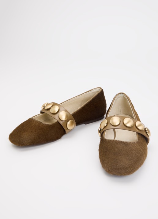 JOSH V Carlise ballerina van leer  - detail donkerkhaki