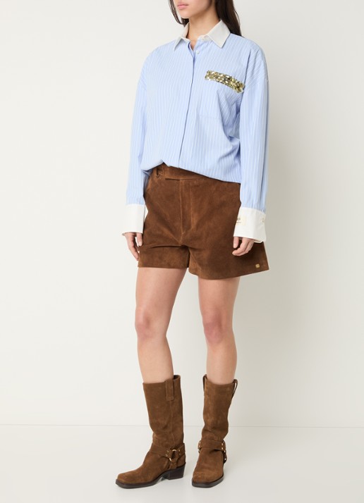 JOSH V Celestine blouse met streepprint en pailletten - voorkant 3 lichtblauw